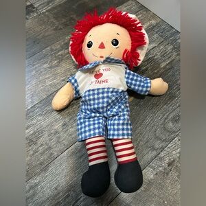 Raggedy Andy 13" Bedtime Raggedy Andy Rag Doll plush Toy I Love You Heart